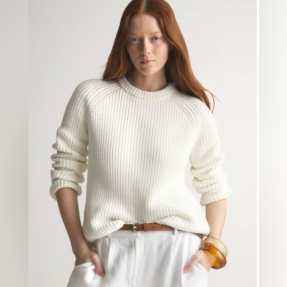 NEW Quince 100% Organic Cotton Fisherman Crew Sweater in Ivory size XS